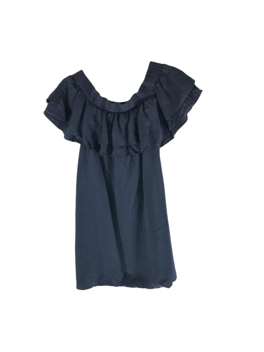 Do+Be Navy Blue Off-Shoulder Ruffle Mini Dress Tencel Size L